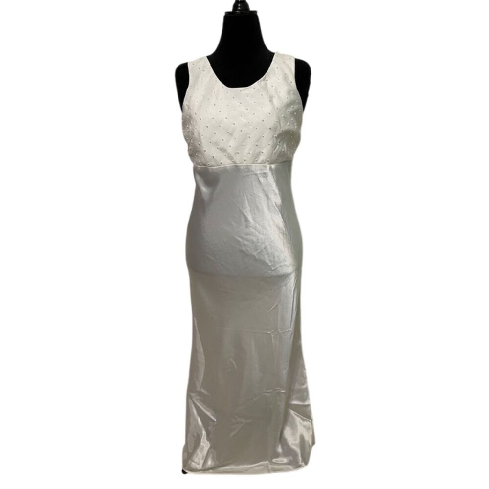 Victoria's Secret VTG White Satin Pearl Beads Bridal Nightgown Slip Dress Medium